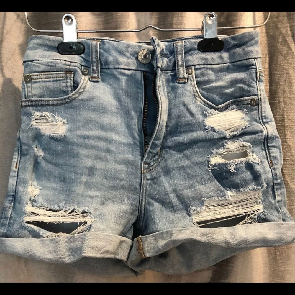 American Eagle ne(x)t level stretch distressed curvy high rise shorts, size 2.